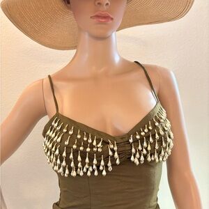 💥Rare💥Carlo Ferranti  Green Embellished Women's Top 💥NWT Gold Bling embellish